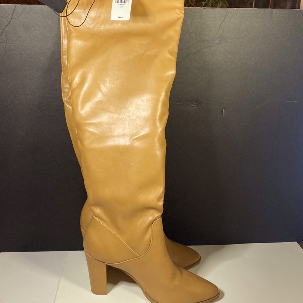 EXPRESS - CAMEL 8 1/2 NEW KNEE BOOTS NO LONGER HAVE BOX SHIPPED IN CLEAR BOX - Picture 1 of 11